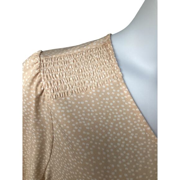 Adrianna Papell Peach Polka Dot Pullover V-Neck Top Shirr Shirt XL Stretch - Picture 4 of 8
